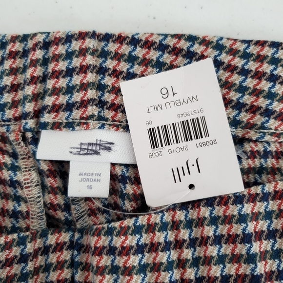 J. Jill Houndstooth Pull-on Pants Size 16 Cuffed Hem Stretch Pockets Office NEW - Picture 2 of 13